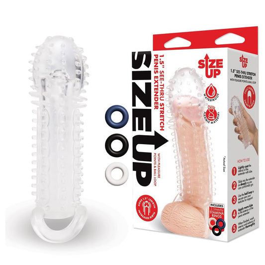 Size Up 1.5 Inch See-Thru Stretch Penis Extender - Clear 3.8 cm (1.5) Penis Extension Sleeve