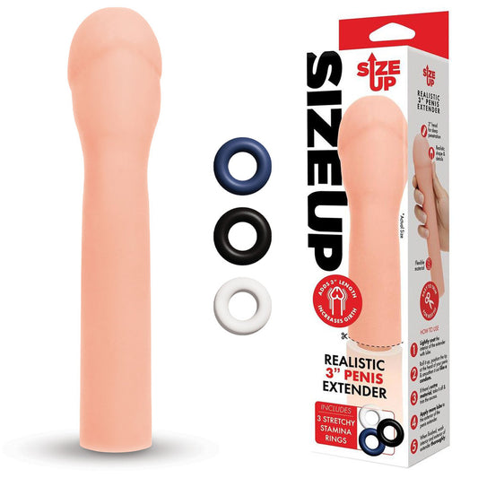 Size Up Realistic 3 Penis Extender - Flesh 7.6 cm (3) Penis Extension Sleeve