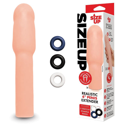 Size Up Realistic 4 Inch Penis Extender - Flesh 10.1 cm (4) Penis Extension Sleeve