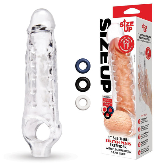 Size Up 1 Inch See-Thru Stretch Penis Extender - Clear 2.5 cm (1) Penis Extension Sleeve