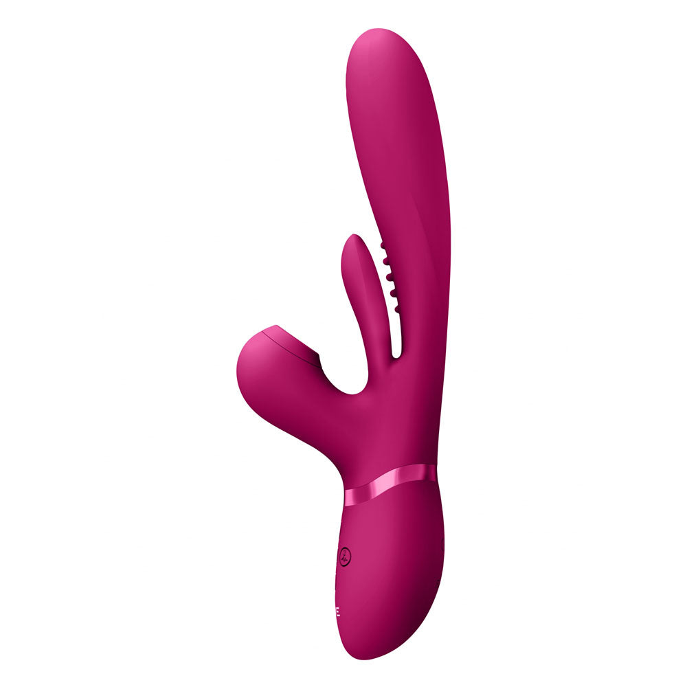 VIVE Ena - Pink - Pink 25 cm USB Rechargeable Thrusting Vibrator with Air Wave Stimulator