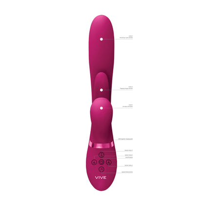 VIVE Ena - Pink - Pink 25 cm USB Rechargeable Thrusting Vibrator with Air Wave Stimulator