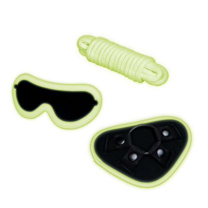 WhipSmart Glow In The Dark 4pc Strap-On Set - Glow in Dark 15.2 cm Strap-On with Eye Mask & Rop