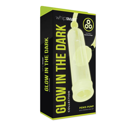 WhipSmart Glow In The Dark Penis Pump - With 3 Piece Cock Ring Set