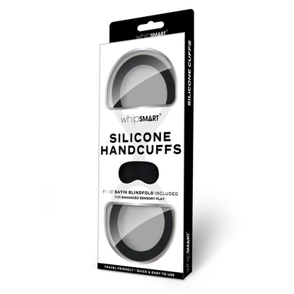 WhipSmart Silicone Handcuffs - Black - Black Restraint with Bonus Blindfold