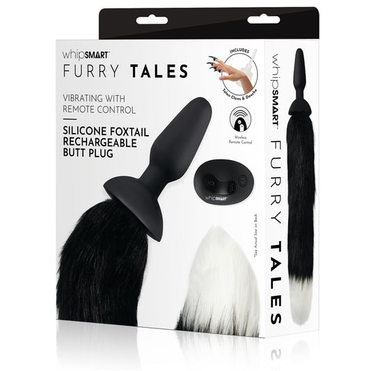 WhipSmart Furry Tales Silicone Foxtail Rechargeable Butt Plug - Black 9.5 cm Vibrating Butt Plu