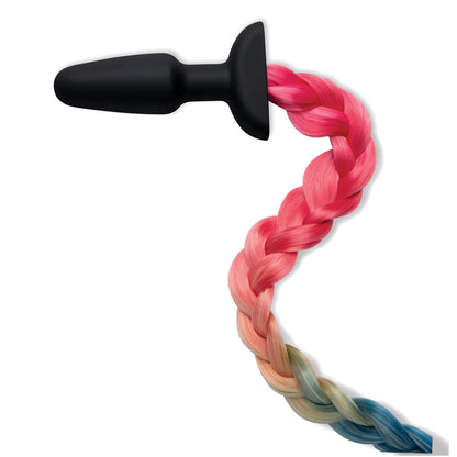 WhipSmart Furry Tales Silicone Rainbow Tail - Black 8.9 cm Butt Plug with Rainbow Tail