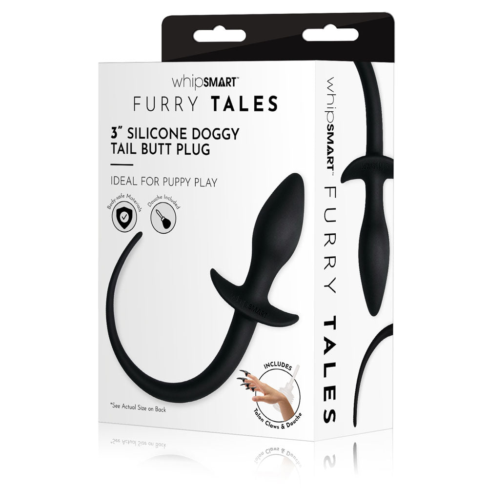 WhipSmart Furry Tales 3 Silicone Doggy Tail Butt Plug - Black 7.6 cm Butt Plug with Doggy Tail