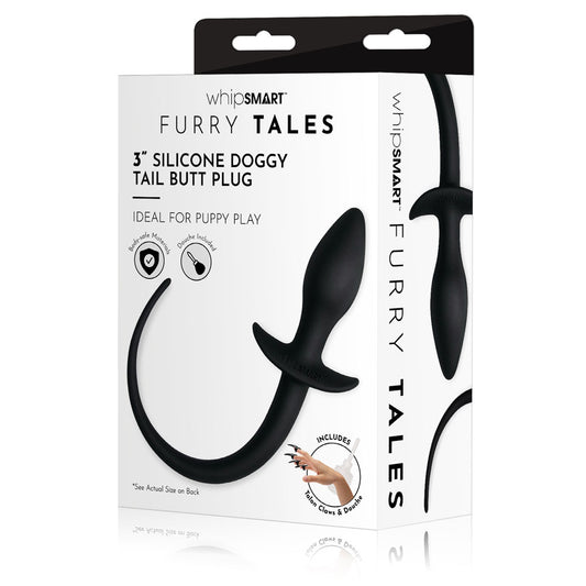 WhipSmart Furry Tales 3 Silicone Doggy Tail Butt Plug - Black 7.6 cm Butt Plug with Doggy Tail