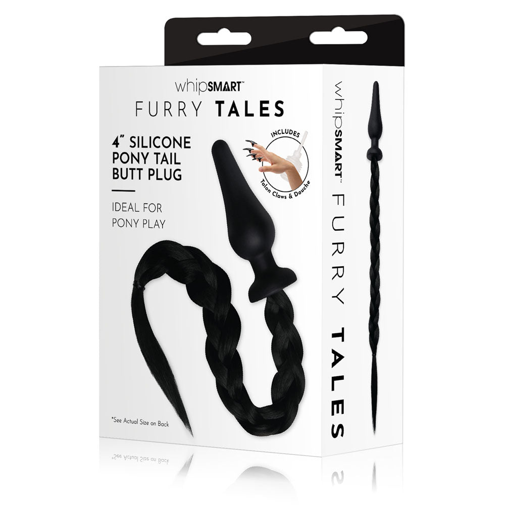 WhipSmart Furry Tales 4 Inch Silicone Pony Tail Butt Plug - Black 10.1 cm Butt Plug with Black