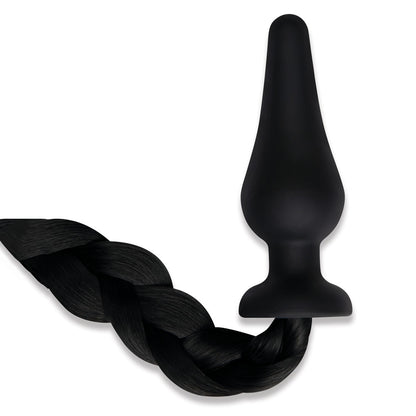 WhipSmart Furry Tales 4 Inch Silicone Pony Tail Butt Plug - Black 10.1 cm Butt Plug with Black