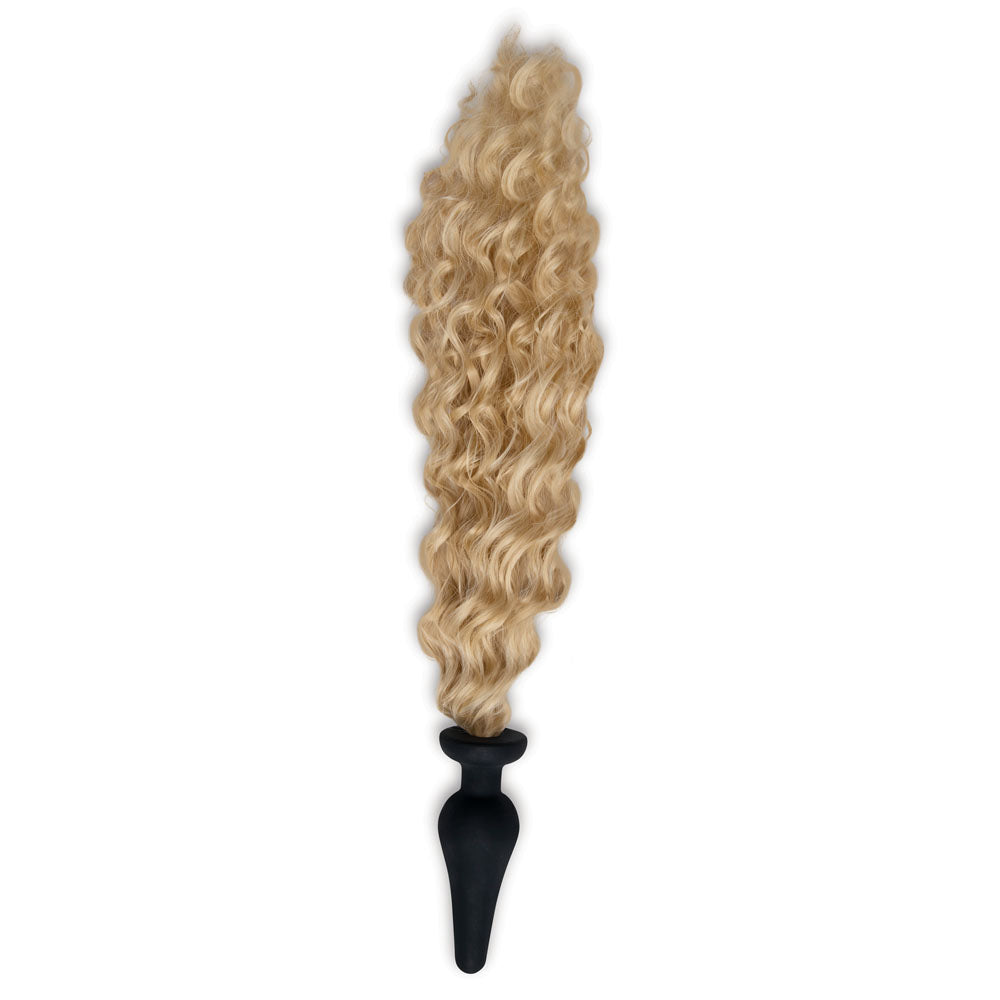 WhipSmart Furry Tales 4 Inch Silicone Pony Tail Butt Plug - Black 10.1 cm Butt Plug with Blonde