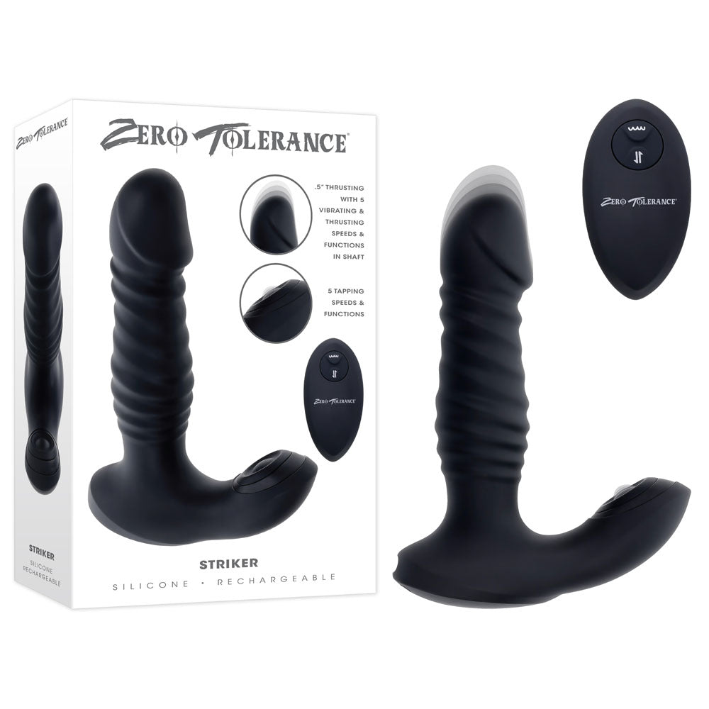 Zero Tolerance STRIKER - Black 16.4 cm USB Rechargeable Thrusting Anal Vibrator with Wireless R