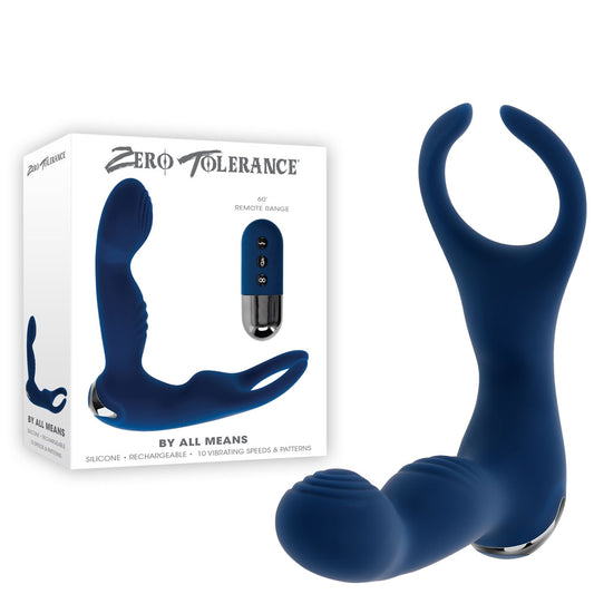 Zero Tolerance BY ALL MEANS - Blue 13.4 cm USB Rechargeable Prostate Massager with Cock Ring