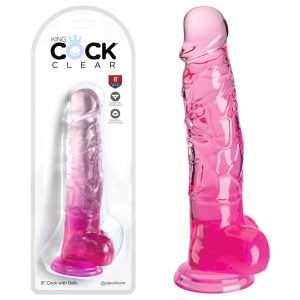 King Cock Clear 8'' Cock with Balls - Pink
