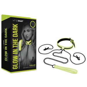 WhipSmart Glow In The Dark Collar with Nipple Clips & Leash