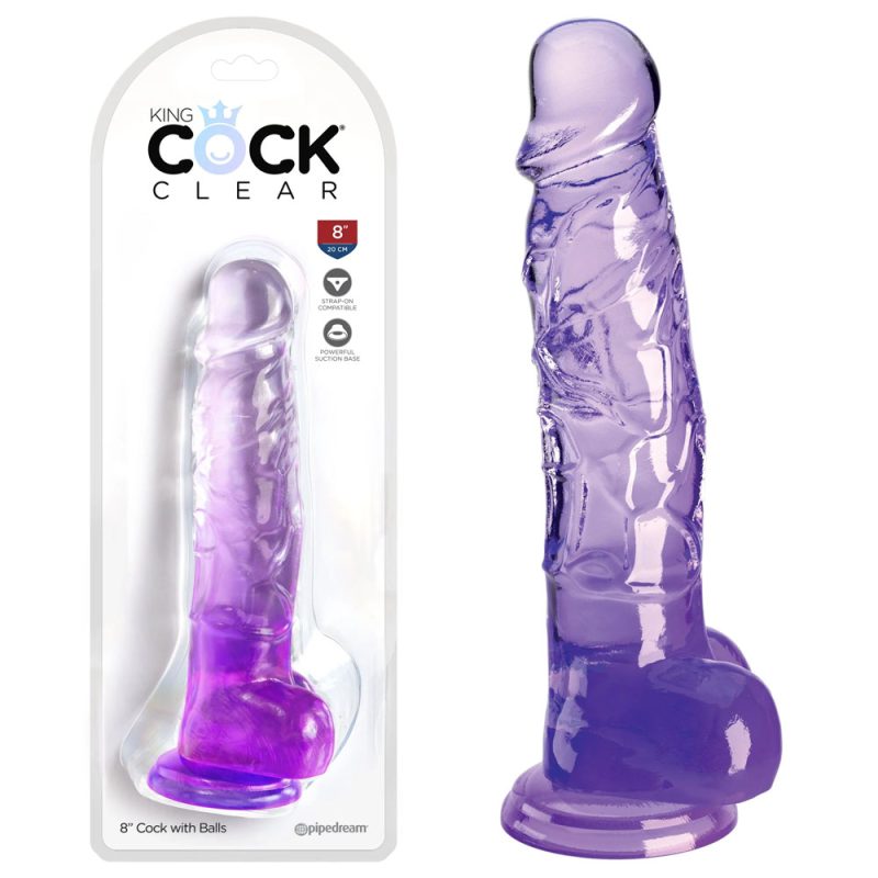 King Cock Clear 8'' Cock with Balls - Purple